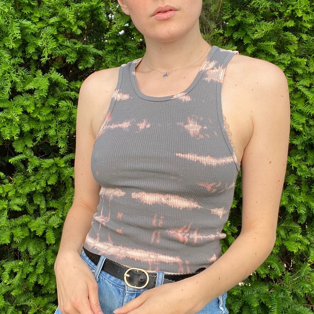 SOLD Hand Bleach Dyed Cut Off Ribbed Tank Top - Picture 2 of 14